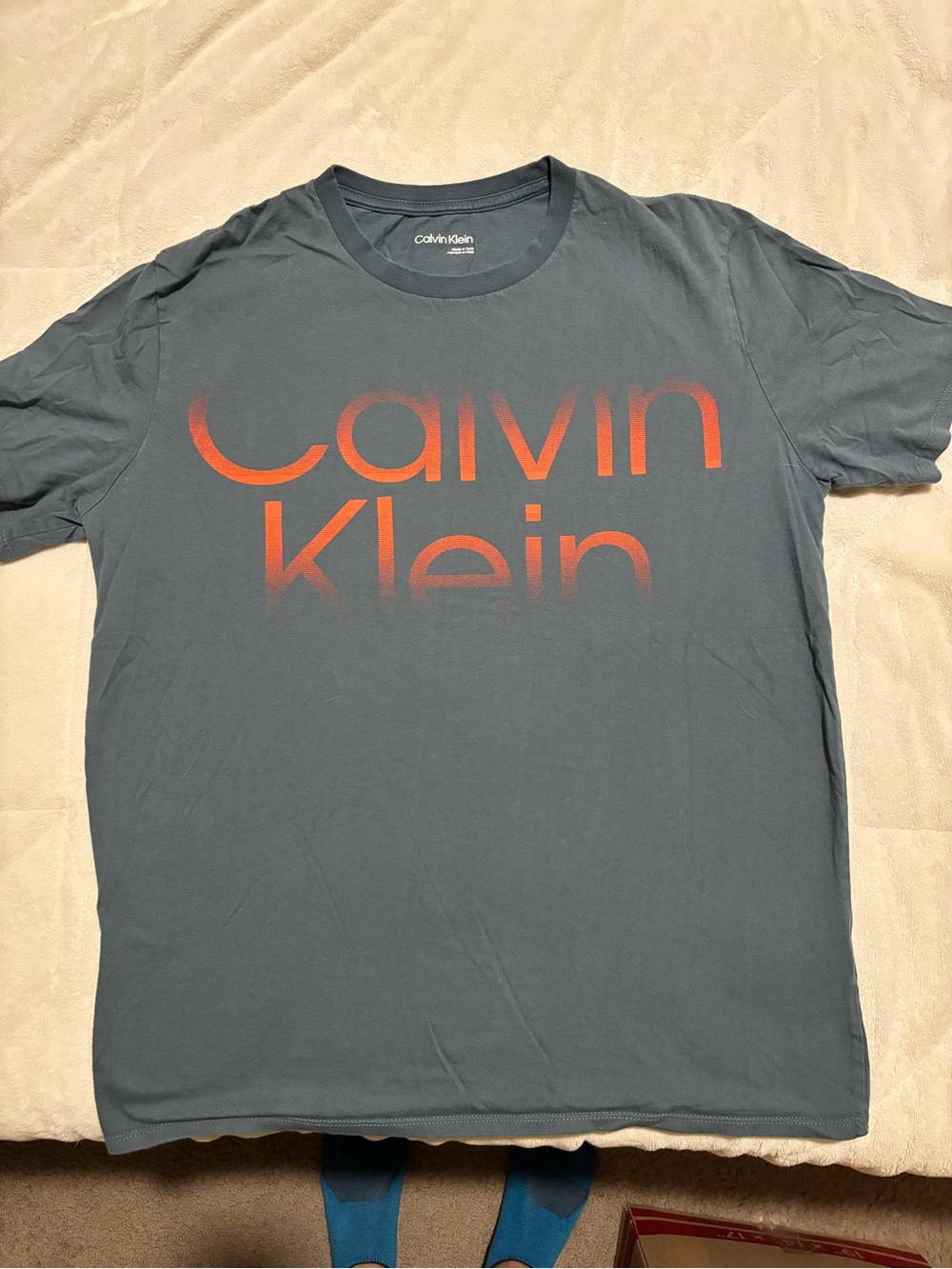 Calvin Klein Slate Gray Short-Sleeve Tee with Orange Logo